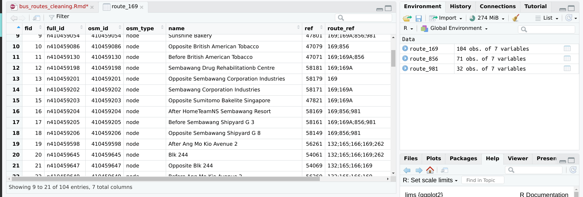 Bus stop data cleaning in RStudio