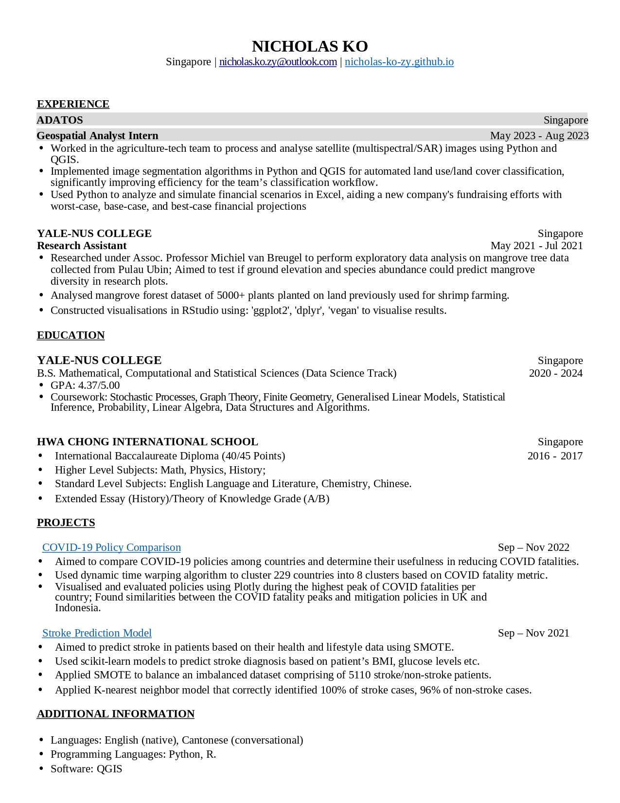 Updated resume as of 22 Jul 2024